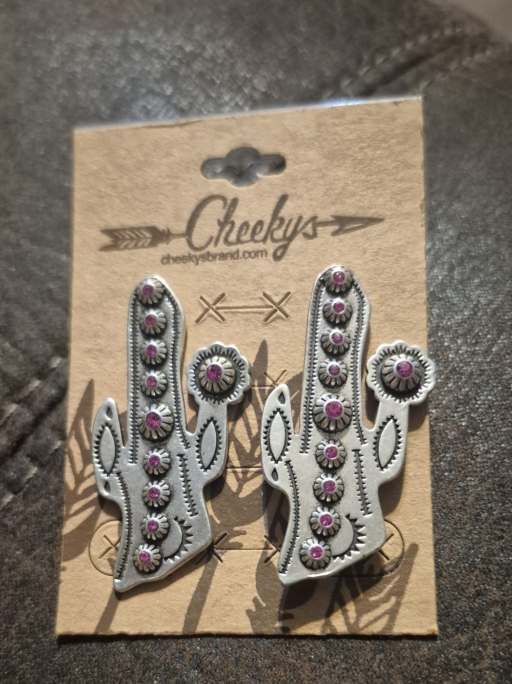 Pink-Accent Silver Cactus Earrings